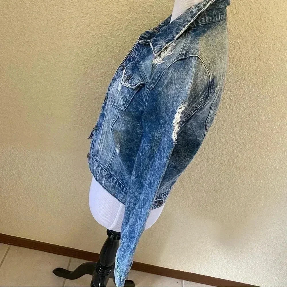 RWH Rewash Distressed Acid Washed Denim Jean Jacket: XS - Picture 6 of 10
